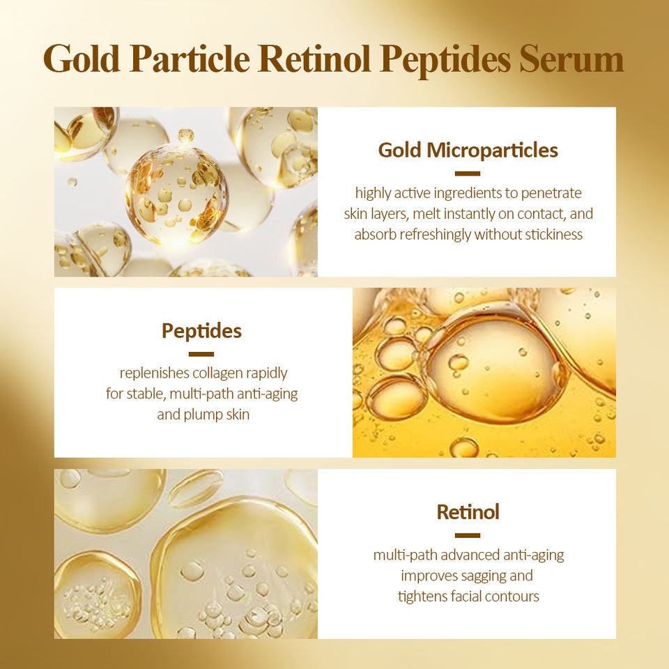 OEM ODM Brand Natural Facial Essence Gold Particle Retinol Peptide Anti-Wrinkle Firming Brightening Peptide Serum Skincare Product