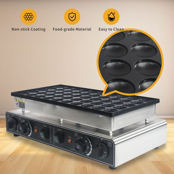 50PCS Commercial Poffertjes Maker Electric Pancakes Maker NonStick Coating Stainless Steel Body Snack Machine for Snack Bar