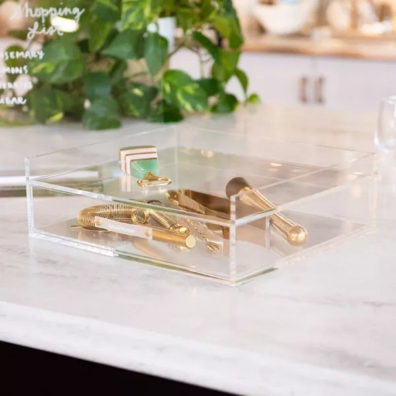 Custom Single-Tier Clear Acrylic File Box with Handle Easy Installation Standing Desktop Office Organizer Storage Solution