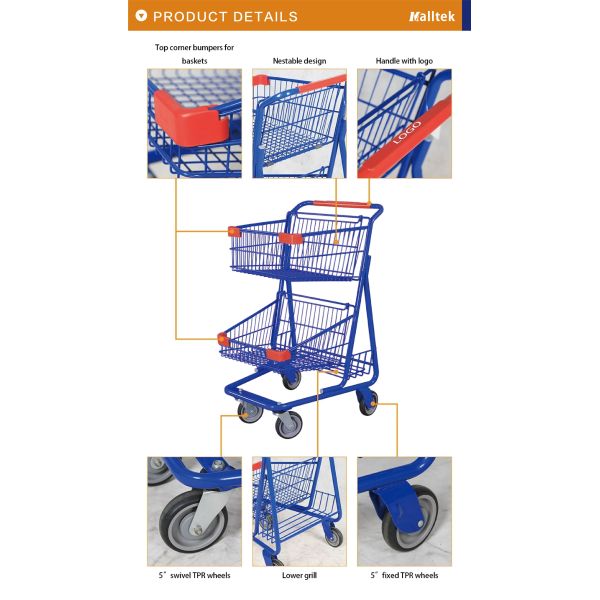 Hot Sale Supermarket Basket Trolley For Grocery 100KG Loading