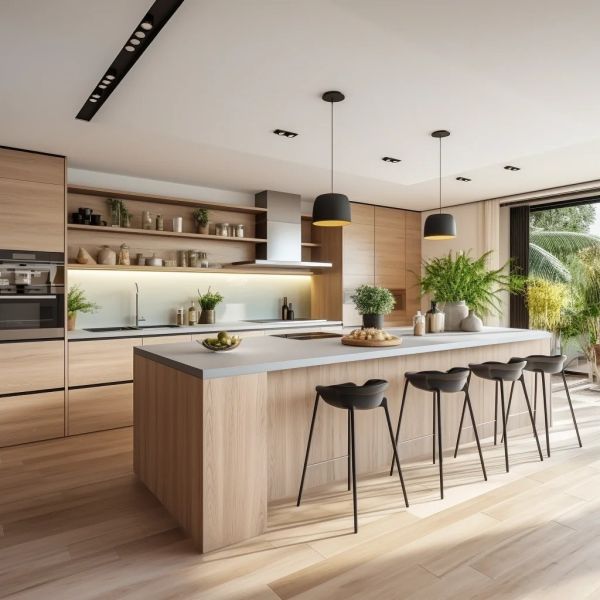 Armoires de cuisine personnalisées en bois naturel