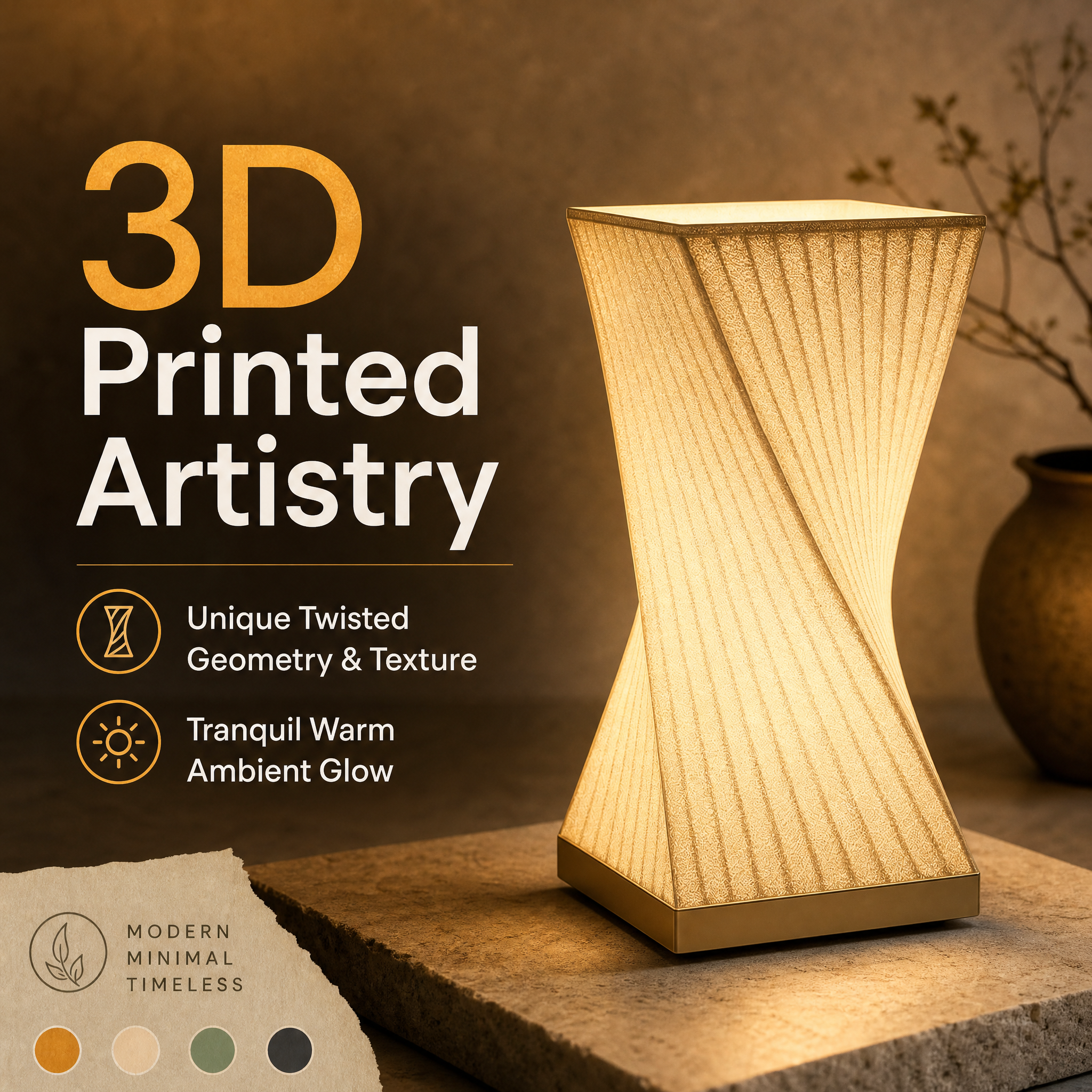 Twisted  3D Printed Lighting Fixtures Art Styled 3d Printed Lamp Warm Light