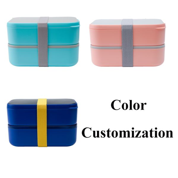 Large Capacity Custom Printed Eco-friendly Double-Layer Lunch Box with PP Lid and Cutlery Set 2000ml