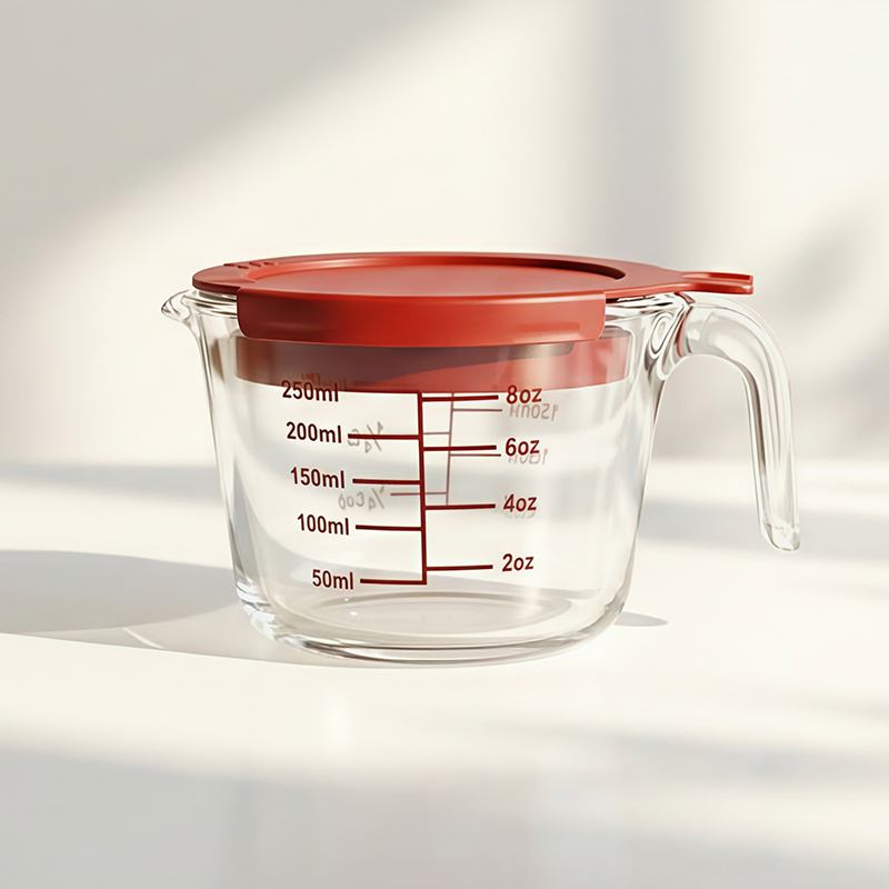 IKOO 3 pcs glass measuring cups set with lids set 1-Cup, 2-cup, 4-cup measuring jugs with handle, nesting liquid measuring cups for kitchen