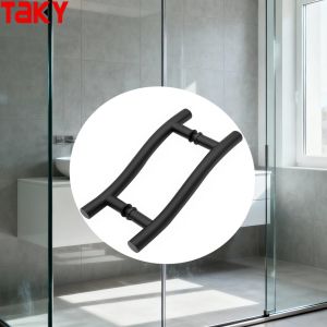 Poignée de porte sans cadre en acier inoxydable 304, pour salle de douche, poignée de porte coulissante en verre de couleur noire