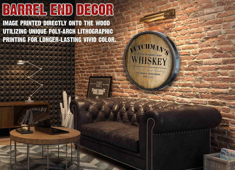 Varnishing Printing Handling Wooden Barrel Wall Decoration Bar Sign for Wine and Beer