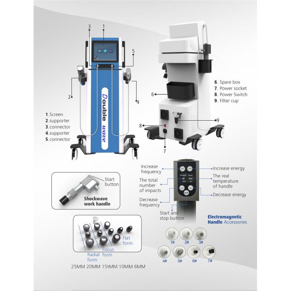 2 In 1 Pneumatic Electromagnetic Shockwave Therapy Machine Pain Relief
