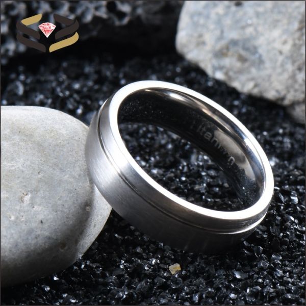 Anillo de compromiso de titanio, anillo offset, ranura mate, cepillado, 6 mm, 8 mm para hombres, mujeres.