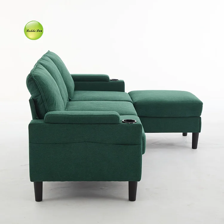 Comfortable L-Shaped Sofa: USB Ports, Cup Holder, Storage Boost Living Room Convenience