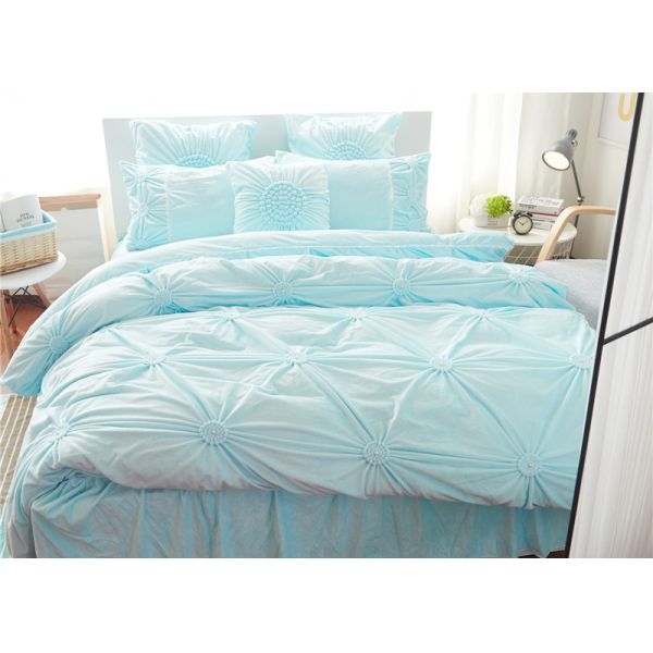 Pink / Blue / White Ruched Home Comforter Bedding Sets 4 Pcs 100% Cotton