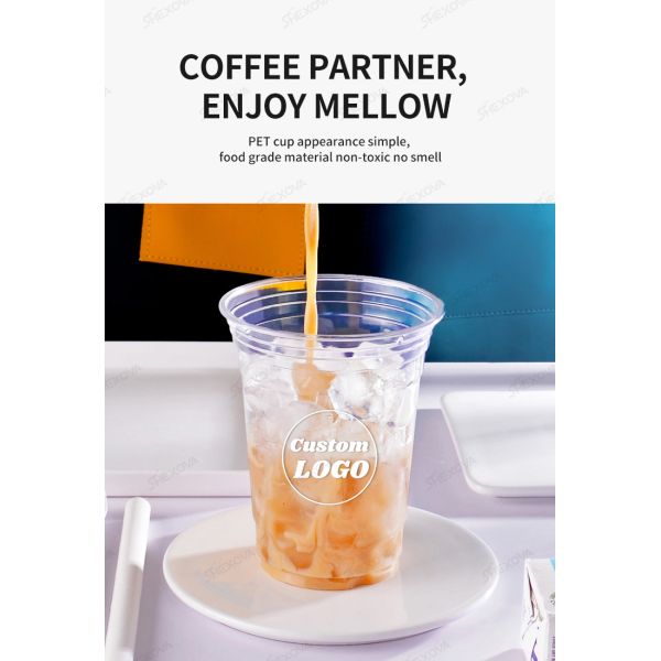 Disposable Recyclable Single Wall Plastic Pet Cups Customized Logo For Bubble Tea Coffee