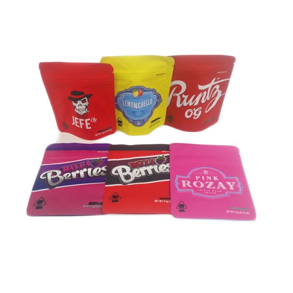 Las bolsas de plástico Ziplock de la hoja de la suave al tacto 3.5g huelen las galletas Jefe del mate 3.5g 7g Cannabies de la prueba que empaqueta aduana del bolso de Mylar