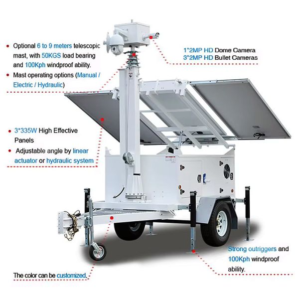 Solar Powered Portable Light Towers Disaster Relief Operations High Efficiency Mobile LED Light Tower