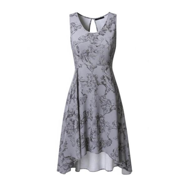 Femmes Robe irrégulière Gris Sans manches Fleur Robe décontractée