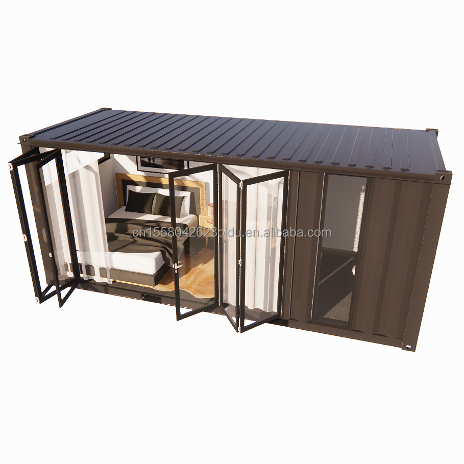 Large Glass Folding Door and Aluminum Alloy Windows in 20 Foot Prefabricated Container Single Apartment for Mobile Living