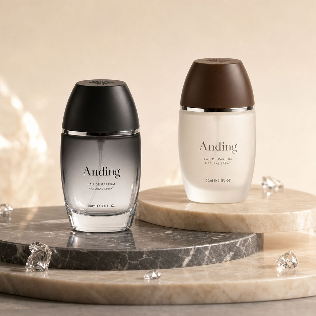 Anding Stock Flat Printing logo Bulk Manufacturer Wholesale Custom Empty Spray 50ml Perfume Glass Bottle