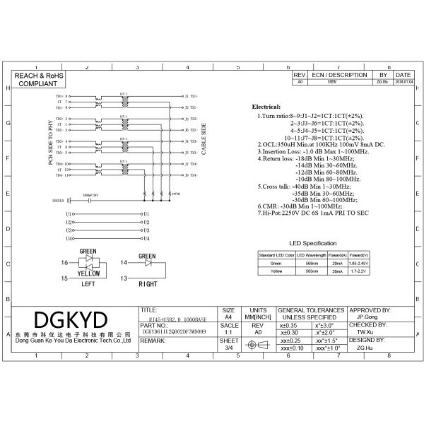 Gigabit RJ45 connector RJ45+USB 2.0 socket with shielding DGKYD611U2Q002DF3WD009