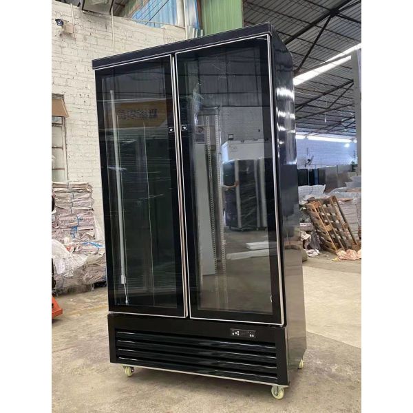 2 Glass door drink beverage fridge display case, supermarket double door commercial refrigerator