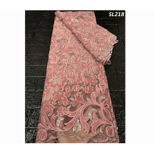 Hot selling French Lace Fabric High Quality Embroidery Velvet Tulle Lace Fabric With Sequins