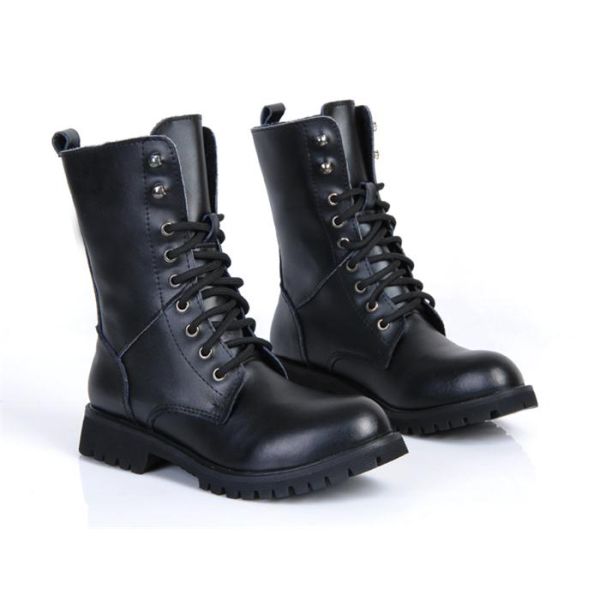 Flat Low Heel Military Jungle Boots , Round Toe Leather Motorcycle Boots