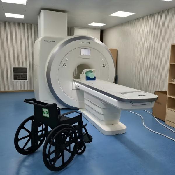 Non-Magnetic MRI Wheelchair with 700-pound weight capacity, foldable design, and non-magnetic rubber wheels for bariatric transport