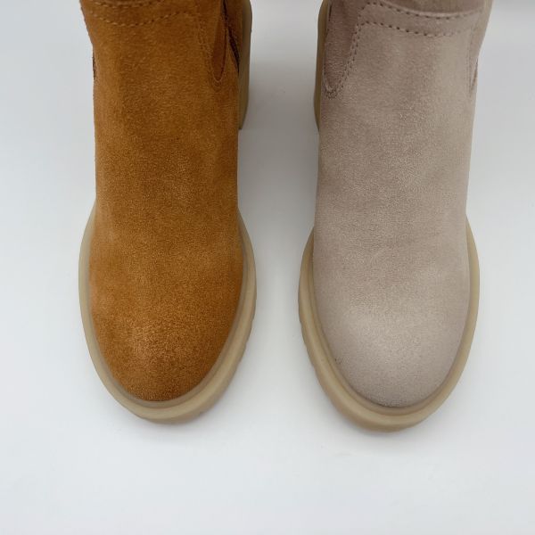 Brown soft suede leather Womens Dress Boots with 3/4 ykk metal zipper,One piece of TPR outsole