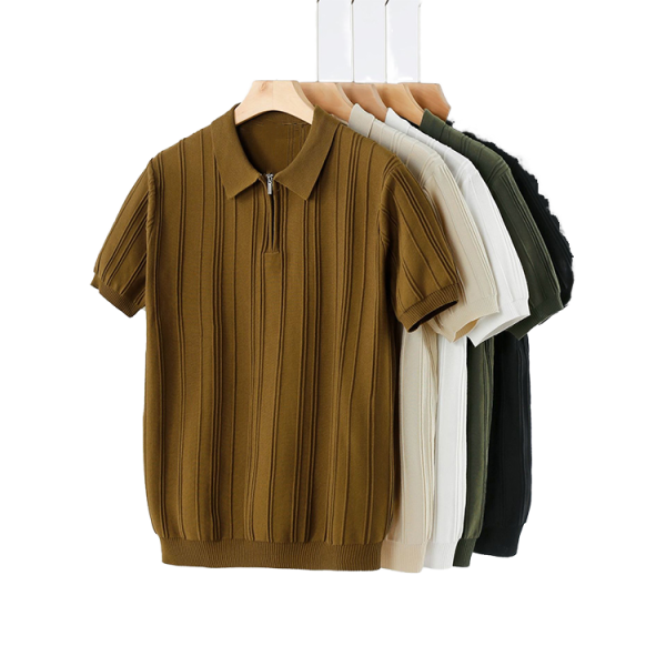 M-3XL Men's Half Zip for Polo Shirt Short Sleeved Twill Knitted Top with Anti-Pilling Feature Blank Design T-Shirt