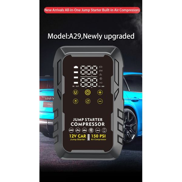 Car Portable Jump Starter With Air Compressor 12V Emergency Start Power Supply