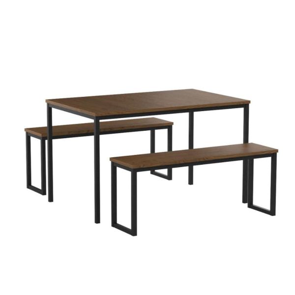 3pcs Kitchen Nook MDF wood Dinning Table And Chair Set With Two Benches