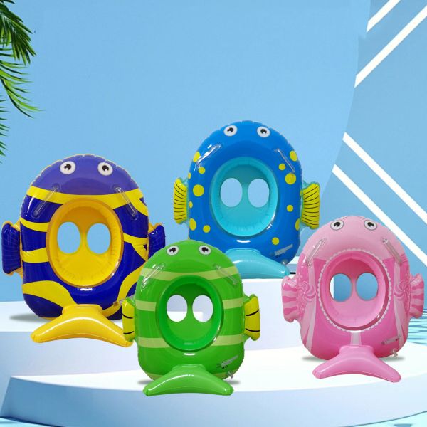 Gender-Neutral Swimming Pool Float Tubes Inflatable Cartoon Fish Design for Kids' Fun