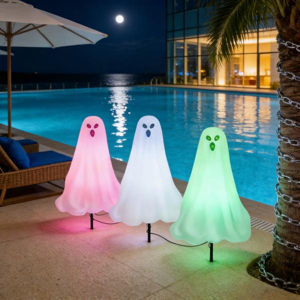 Halloween Ghost Ground Light | 50cm(H) | 25cm Plug Rod | Glowing Eyes & Color-changing Lights | Eco-friendly & Waterproof | Home & Commercial | MOQ 500pcs