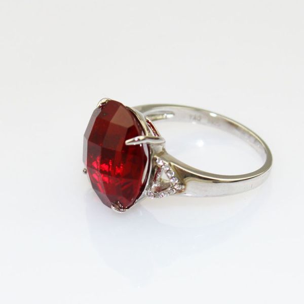 White Gold Plated Solid Silver Ring with 14mm Round  Blue Cubic Zircon (R228)