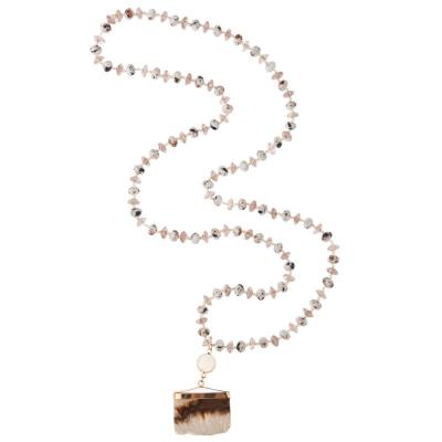 Multicolor Druzy Semi Precious Gold Edge Pendant Handmade Beaded Chain Necklace