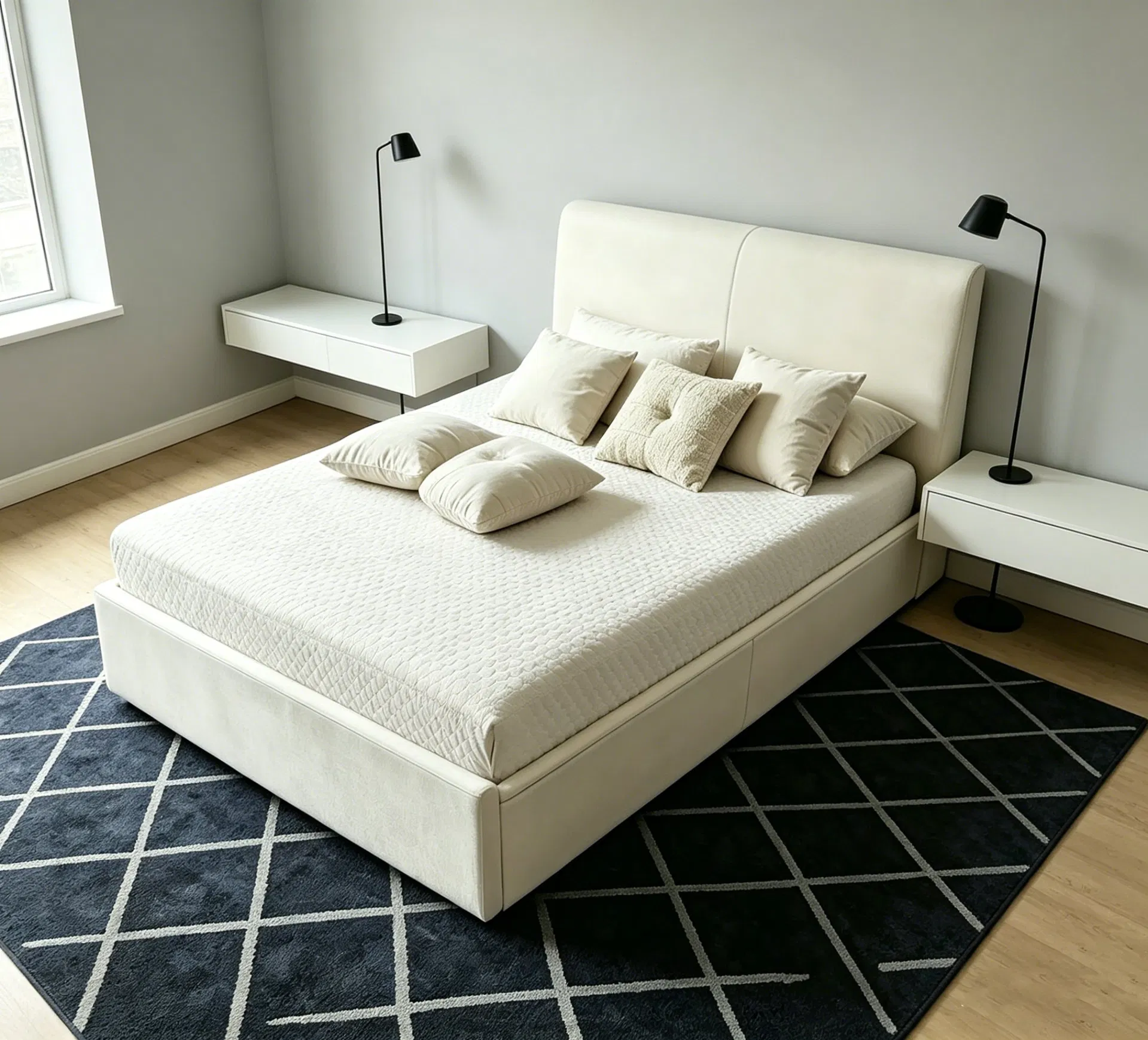 Contemporary Upholstered Bed Frame with Hidden Storage