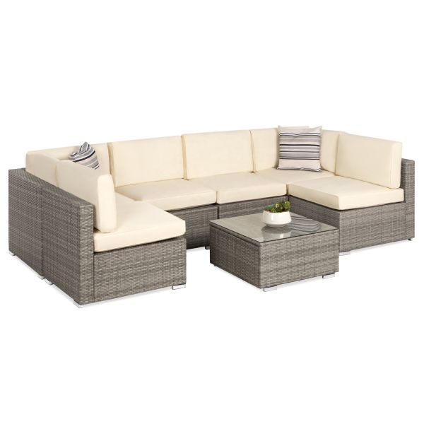NO Folded 7 Pieces Outdoor Rattan Sofa Set Luxury Wicker L Sectional Modern Design