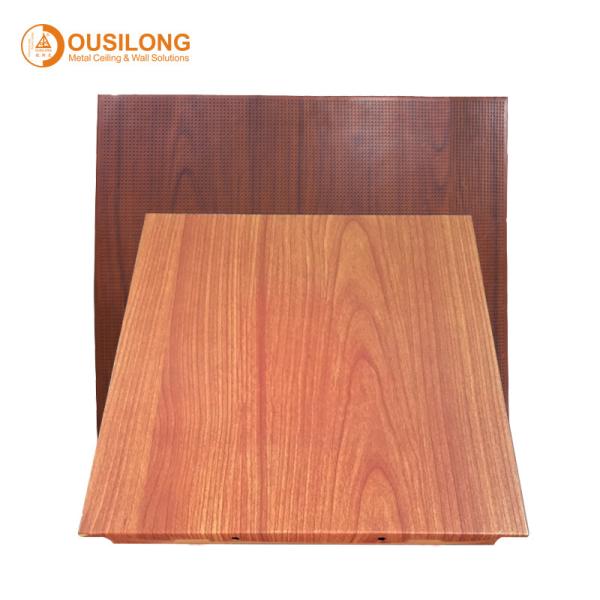 Fireproof Suspended Aluminum / Aluminium Clip In Ceiling Wooden Color Acoustic Metal Ceiling Panel