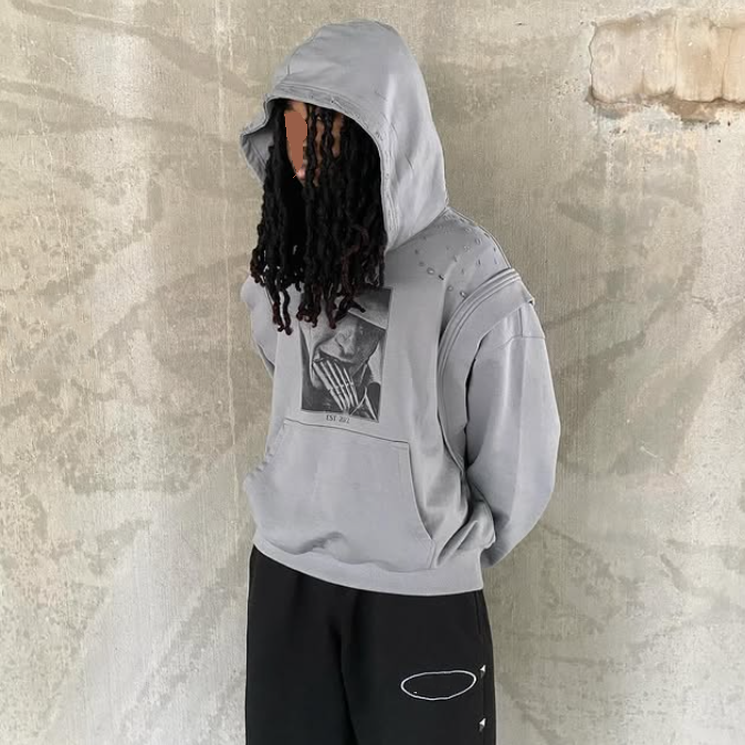 2025 New Design Vest Hoodie Custom Heavyweight 100% Cotton Printed Vintage Washed Pullover Distressed Boxy Hoodies for Men