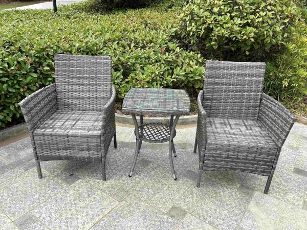 Grey 2 Seater Rattan Table And Chairs Bistro Patio Seating Chair Garden Relaxation Furniture