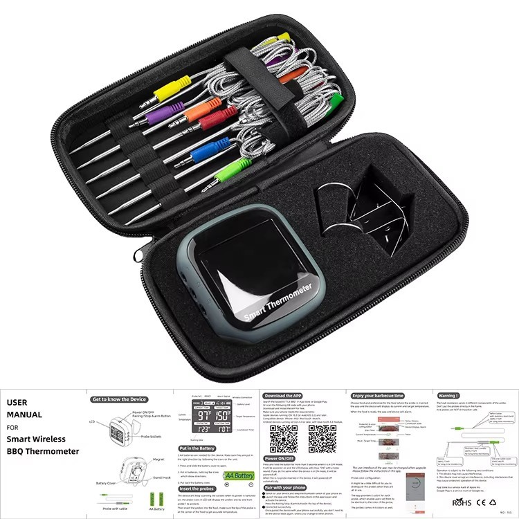DTH-155 -50 To 300℃ Bluetooth Wireless Smart Digital Meat Thermometer Kitchen Cooking Food Thermometer With 6 Probes