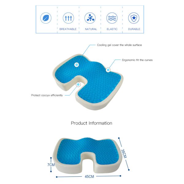 Removable and Washable 510g Memory Foam Cooling Gel Seat Cushion for Coccyx Orthopedic