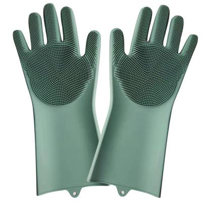 Luvas reusáveis de limpeza para trabalhos domésticos, cozinha do purificador da escova das luvas da lavagem da louça da esponja do silicone