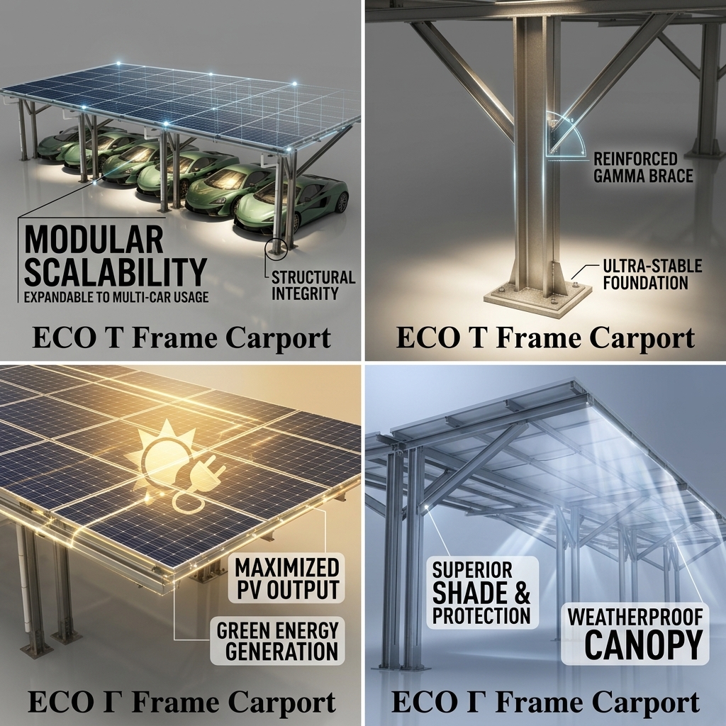 Budget-Efficient ECO Gamma Frame Carport Economy Solar Parking Canopy Standardized 5m Span Cost-Effective PV Shelter