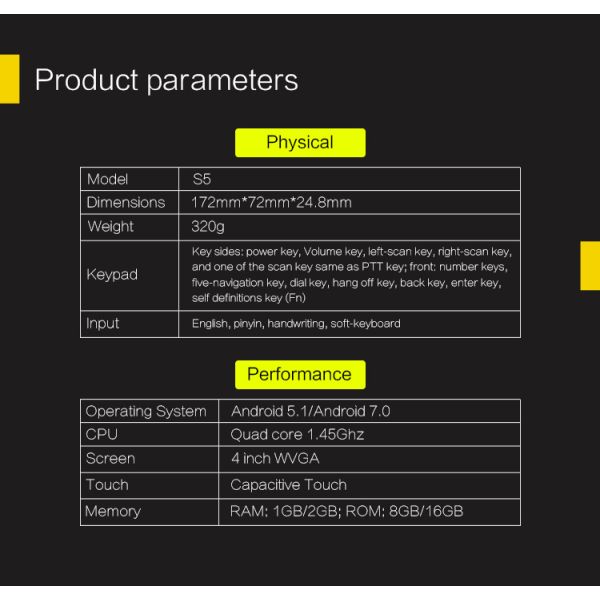 S5 Model IP67 Industrial Android 7.0 Handheld PDA Qr Code Scanner 1D 2D Barcode Reader for Logistics Warehouse