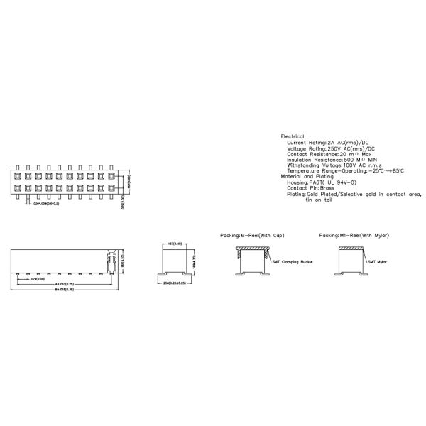Female Header Au Flash 2.00mm Pitch PA6T SMT PCB Connector