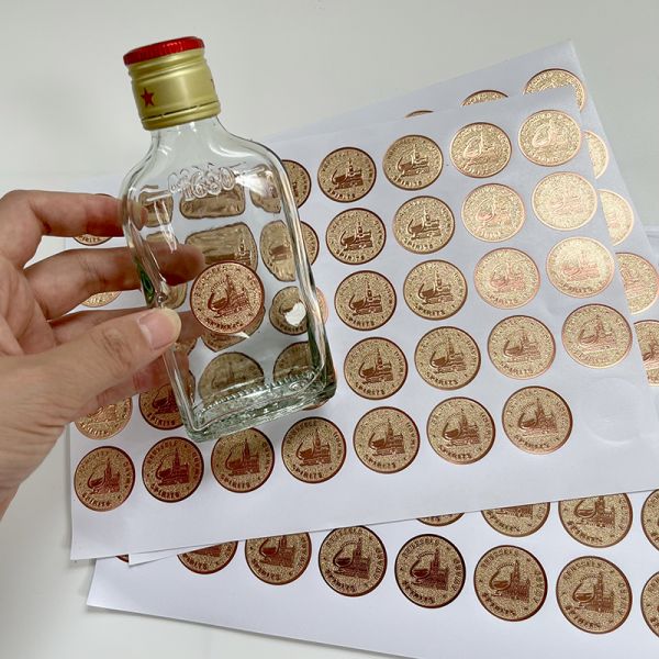 Hot Sale Custom Round Adhesive Label Vinyl Embossed Rose Gold Foil Texture Paper Perfume Bottle Circle Label Sticker Sheet