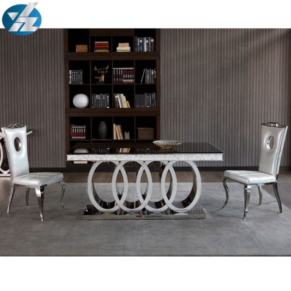 Heavy Base Luxury Modern Dining Tables Black Glass Top Dining Table L200xW100xH75cm