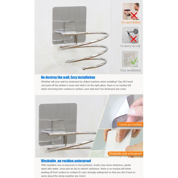 Wall Mounted Hanging Fittings Hair Dryer Holder Bath Accessories