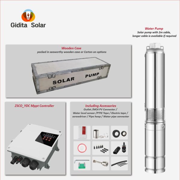 Solar Well Water Pump 1Hp DC for High Pressure Solar Submersible Pump Max. Head 95m
