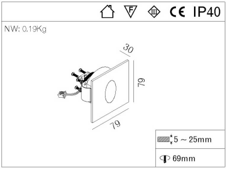 IP40 3W Wall Mounted Recessed Step Stair Lights Led Indoor , Led Light Indoor Lighting