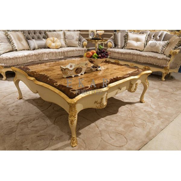 Wholesale High Gloss Finished Italian Classic Wooden Carving Tea Table